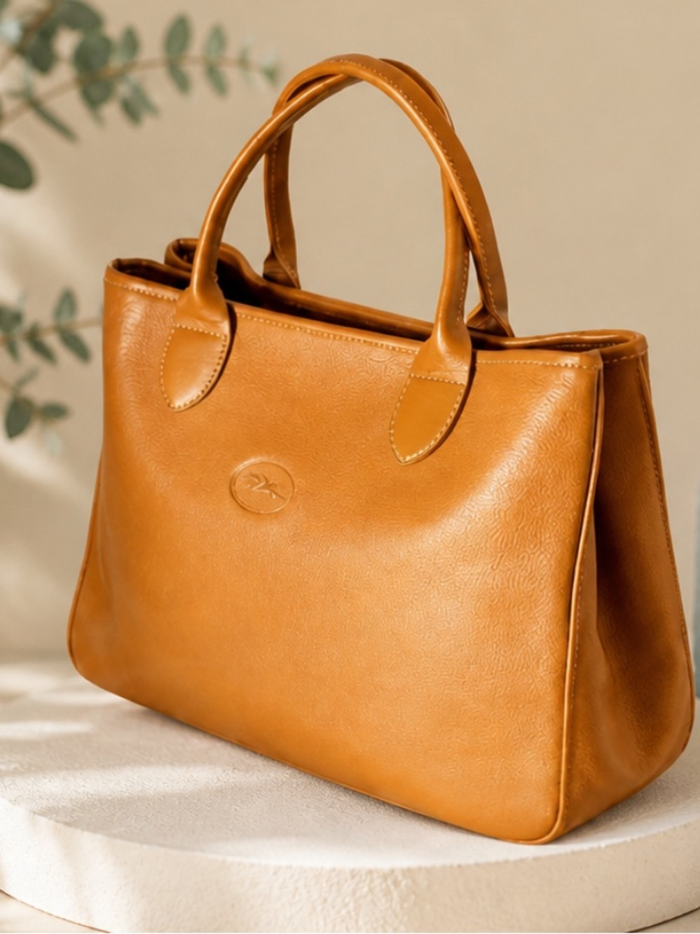 Longchamp Rozo Cognac Leather Structured Top-Handle Tote. - Picture 14 of 17